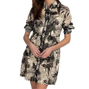 Johnny Was Workshop Piping Shirt Dress Size MEDIUM Jungle Animal Print